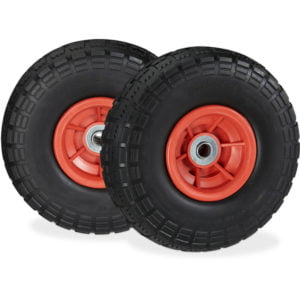 Set of 2 Wheelbarrow Tyres, Puncture-Proof Solid Rubber, 4.1/3.5-4, 16 mm Axle, Spare Wheel, Black/Red - Relaxdays