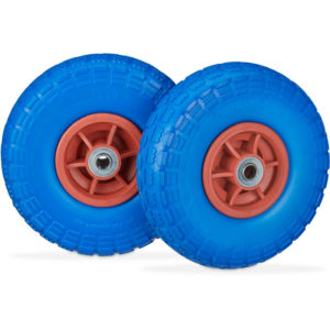 Set of 2 Wheelbarrow Tyres, Puncture-Proof Solid Rubber, 4.1/3.5-4, 16 mm Axle, Spare Wheel, Blue/Red - Relaxdays