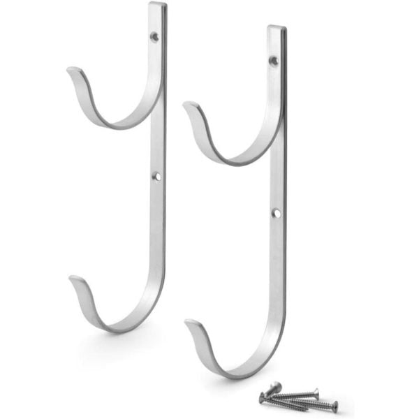 Set of 2 premium aluminum pool pole brackets, ideal hook for telescopic pole and pool accessories.