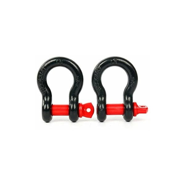 Set of 2 steel arched shackles, Load capacity: 2T for towing and trailer, Perfect fixing, Towing straps, D-ring for towing Black red