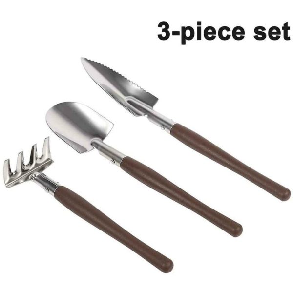 Set of 3 mini garden tools, small hand shovel, spade, rake, garden set