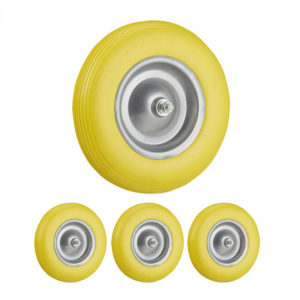 Set of 4 Relaxdays Solid Rubber Wheelbarrow Tyres with Axle, 4.80 4.00-8, 100 kg Capacity, Flat-Free, Yellow/Grey