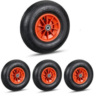 Set of 4 Relaxdays Wheelbarrow Tyres, 4.00-6, Plastic Rim, Pneumatic, 3 Adaptors, Replacement Spare Wheel, Black/Red