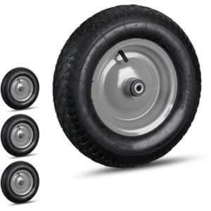 Set of 4 Relaxdays Wheelbarrow Wheels 4.80 4.00-8, Pneumatic, Steel, 3 Adaptors, Spare Tyre, 120kg Capacity, Black/Grey