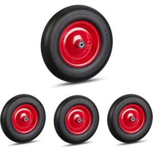Set of 4 Relaxdays Wheelbarrow Wheels, 4.80 4.00-8 Solid Rubber, Steel Rim, Flat-Free Spare Tire, 100kg, Black/Red