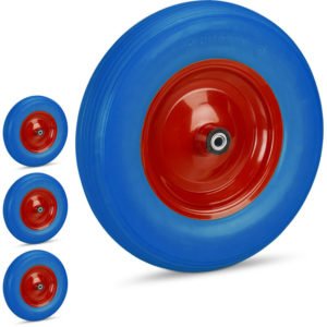 Set of 4 Relaxdays Wheelbarrow Wheels, 4.80 4.00-8 Solid Rubber, Steel Rim, Flat-Free Spare Tire, 100kg, Blue/Red