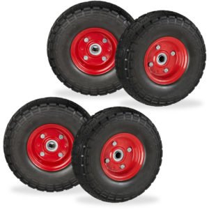 Set of 4 Wheelbarrow Tyres, Puncture-Proof Solid Rubber, 4.1/3.5-4, 16 mm Axle, Spare Wheel, Black/Red - Relaxdays