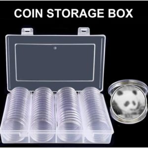 Set of 60 Coin Capsules, Coin Capsules, Plastic Coin Capsules Coin Collection with Protective Seal and Storage Box
