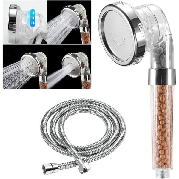 Shower Head, Anti Limescale Shower Head with Water Saving Hose Shower with 2M Flexible Hose Hand Showers Bathroom High Pressure Ion Filtering System