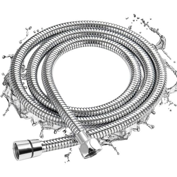 Shower Hose 2M, Chrome Flexible Universal Shower Hose Expandable Stainless Steel Hose Anti-Explosion, Anti-Twist and Anti-Corrosion