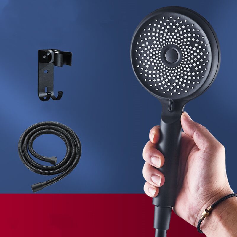 Shower head set with hose and support, black color, large head with 3 modes, anti-limescale bus and water saving