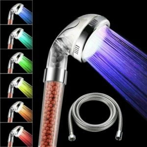 Shower head with hose, 7 color changes, with pressure LED, water saving, temperature control, water softener