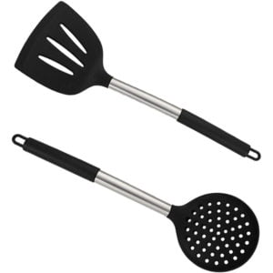 Silicone Kitchen Utensils Set,2-Piece Cooking Utensils Set , Nonstick Cookware, Stainless Steel Handle Soup Drain + Large Drain Shovel