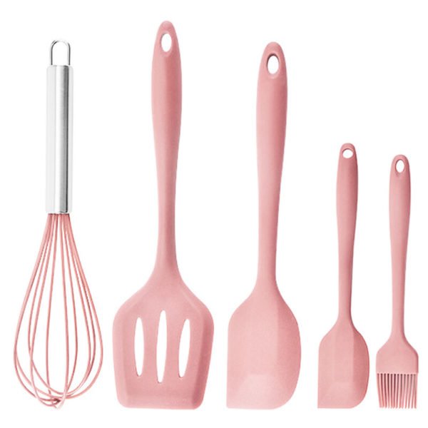 Silicone oil brush scraper leaking shovel egg beater five-piece set pink