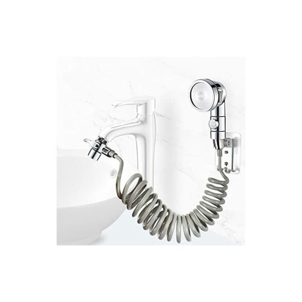 Sink Shower Head Set Bathroom Handheld Shower Telescopic Hose Perfect for Washing Hair or Cleaning the Sink (Faucet Not Included) (Silver)