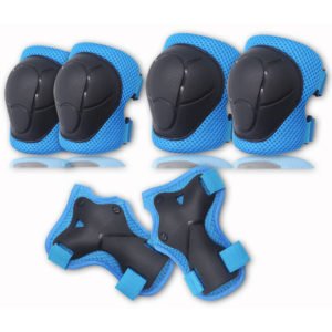 Six-Piece Kids Roller Skating Protective Gear Set, Sports Helmet, Roller Skating Protective Gear, Blue Knee Pads and Elbows