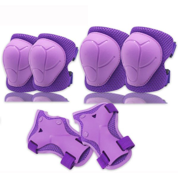 Six-Piece Kids Roller Skating Protective Gear Set Sports Helmet Roller Skating Protective Gear Elbow Knee Pads Purple