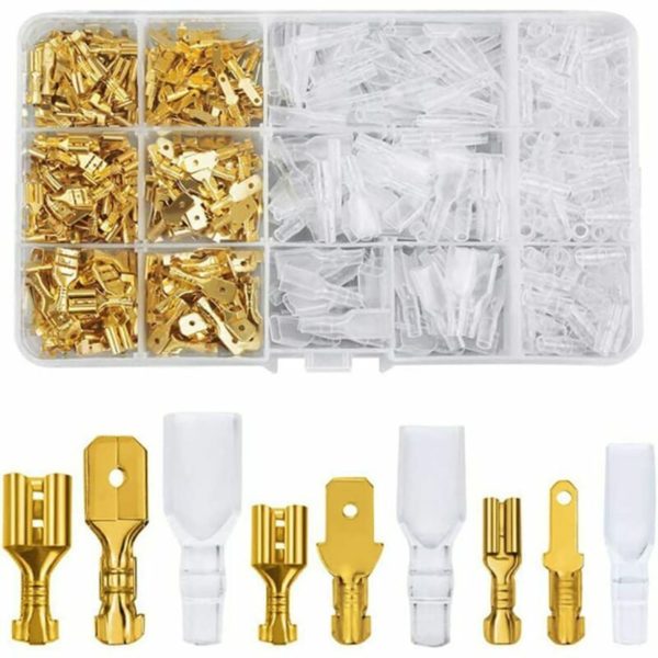 Sl.gt Brass Crimp Terminals 480 Pcs Electrical Crimp Lug 2.8/4.8/6.3mm with Insulation Sleeve Male Female Spade Crimp Terminal Wire Connectors