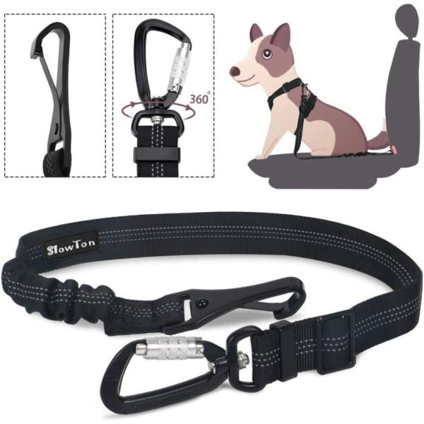 Slow dog car seat belt, pet seat belt clip tether puppy safety lock lever attachment harness leash small, medium and large dogs adjustable restraint