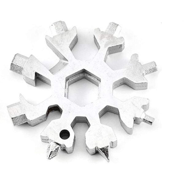 Snowflake Multi-Tool 18 in 1 Almighty Tool - Snowflake Shaped Screwdriver/Bottle Opener/Keychain (Silver)