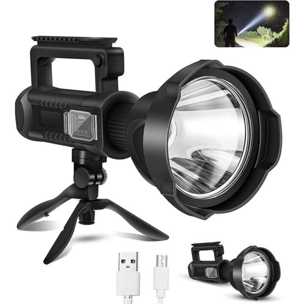 Soekavia - Rechargeable Spotlight Torch High Lumen, 100000 Lumen Super Bright led Searchlight with Tripod and usb Output and Input, IPX5 Waterproof 4