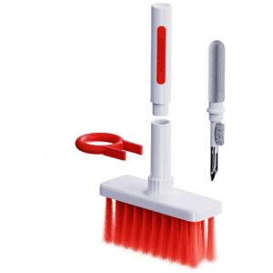 Soft Keyboard Cleaner Brush 5 in 1 Multifunction Cleaning Tool Set Dust Extractor and Multi-brush for Laptop Headphones and Airpods (Red)