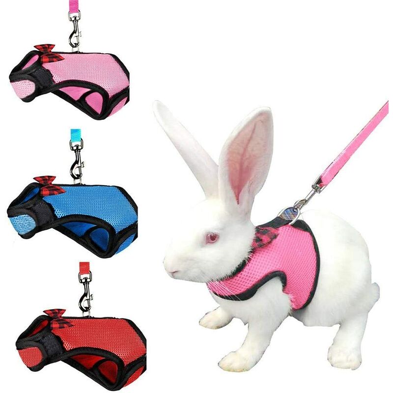 Soft Mesh Harness with Leash for Small Pets Hamster Rabbit Bunny Small Pet Harness Belt and Leash Pink Size l