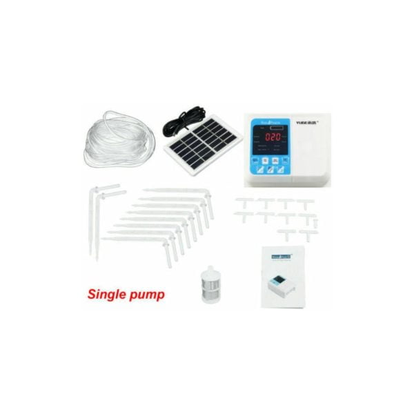 Solar Powered Drip Irrigation System Set Single Pump Dual Timer Automatic Watering Device Garden Self Watering Kit For