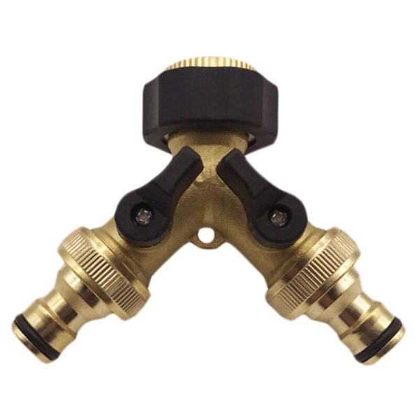 Solid Brass 2-Way Hose Splitter, 2-Way Hose Connector with On/Off ...