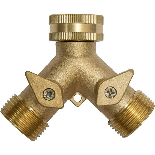 Solid Brass Double Hose Connector for Outdoor Tap And Garden Hoses -Screw On y Tap Fitting