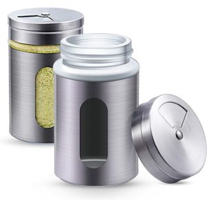 Spice Jar - 12 Silver Stainless Steel Spice Jars of 90ml - With Jar View and 3 Sprinkling Modes