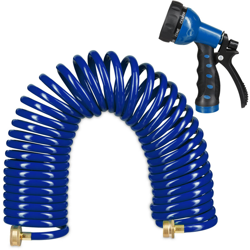 Spiral Hose With Spray Head Extends Up To 10 M Flexible Coil   Spiral Hose With Spray Head Extends Up To 10 M Flexible Coil Hosepipe 7 Settings Patio Amp Garden Blue Relaxdays 