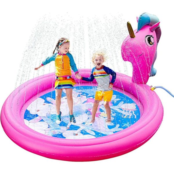 Splash Pad Sprinkler Pad Childhood Pool, Large 70 inch Splash Pad Children Summer Outdoor Toys Inflatable Water Toys (Unicorn Mermaid)