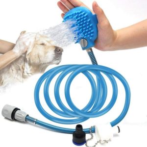 Sprayer and massage comb, multifunctional shower sprayer for dogs, shower sprayer for dogs, pet brush tool for bathing, grooming massage (2.5 m, Blue)