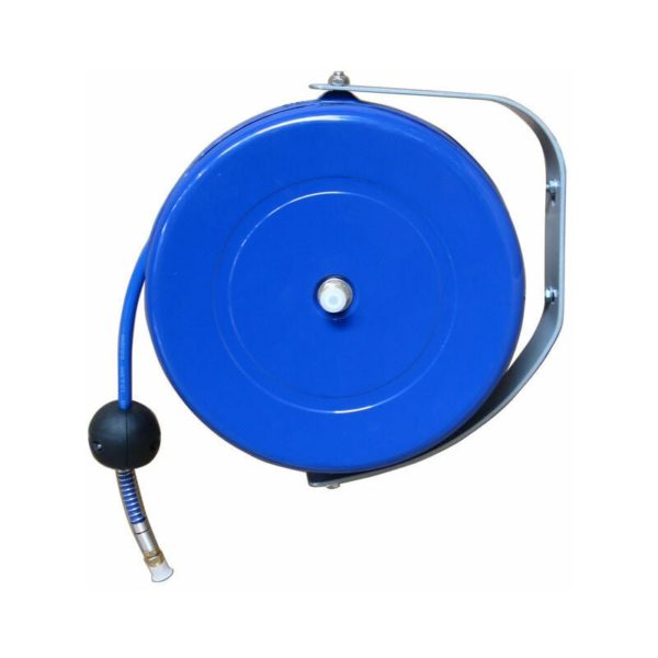 Spring Loaded Hose ReelAutomatic Retractable Hose ReelPlastic Line ClampHigh Pressure Air Hose ReelFully Enclosed Metal DiscAir Reel Color: Blue