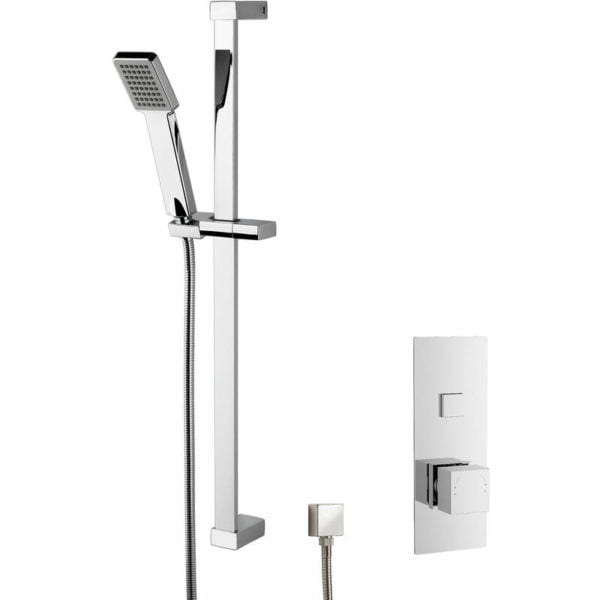 Square Thermostatic Concealed Push Button Shower Valve with Slider Rail Kit - Chrome - Nuie