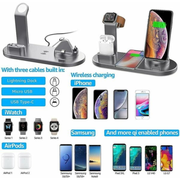 Ssxjv Wireless Charger 4 In 1 Wireless Charging Dock Compatible With Apple Watch 5 And Airpods Charging Station Fast Wireless Charging Stand For Iphon