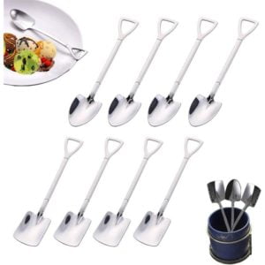 Stainless Steel Latte Coffee Scoop, Coffee Scoop, Ice Cream Scoop, Dessert Scoop, Shovel Shape Mixing Spoon Cutlery Set (8 Pieces)