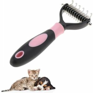 Stainless Steel Pet Grooming Detangling Comb, Professional Knot Comb Brush with 2-Ended Undercoat Rake for Cat Dog Dog Brush (Pink)