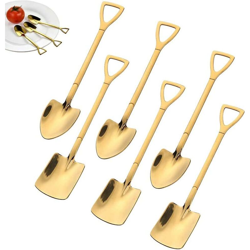 Stainless steel latte spoon, coffee spoon, ice cream spoon, dessert spoon, shovel cutlery set (6 pieces) (b)