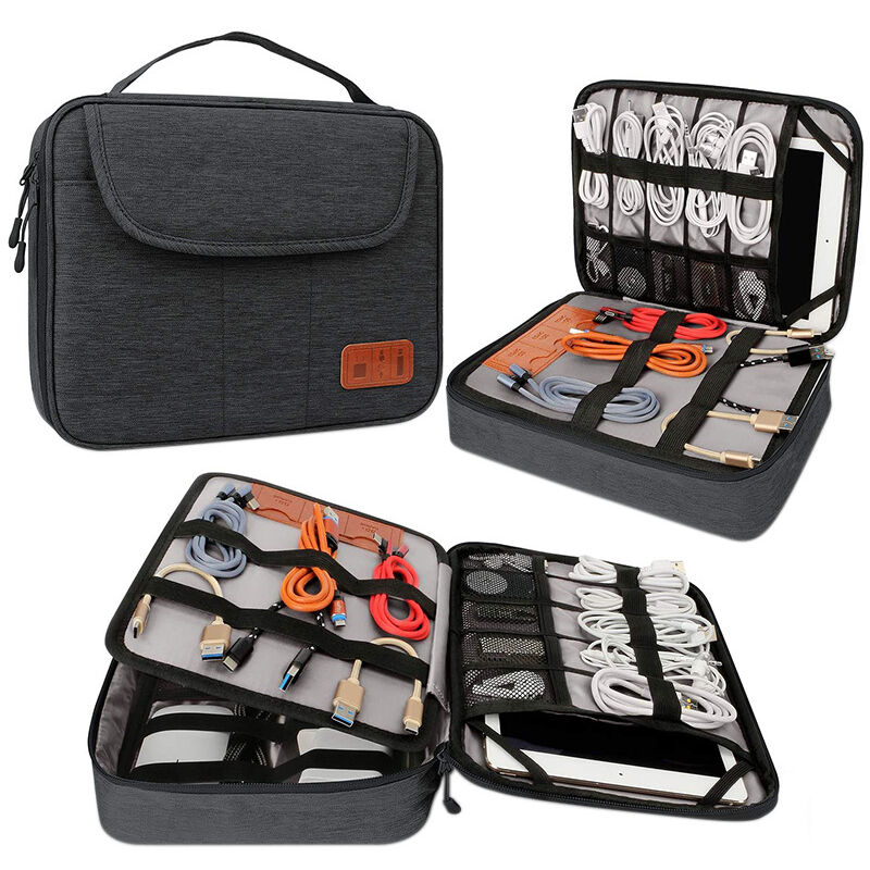 Storage Case for Cables Chargers Mouse Computer Adapter, Carrying Pouch for Small Electronic Devices and Accessories - Black