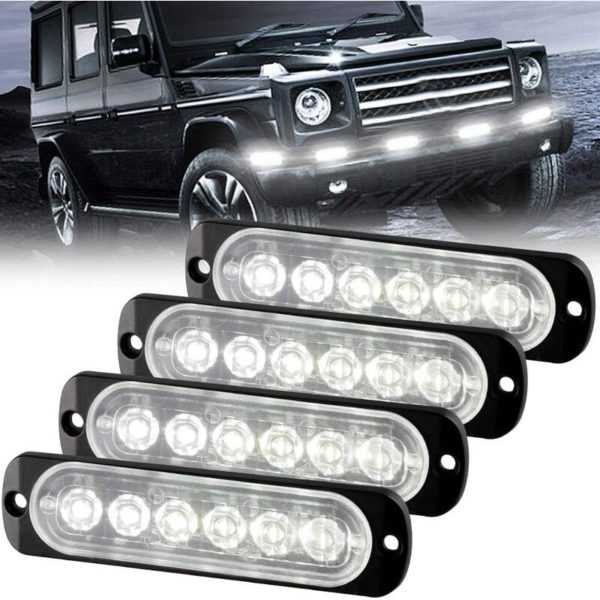 Strobe Lights Urgent Warning Flash Danger Warning Lamp 6 led White for Vehicle Truck Trailer 12-24V (4pcs) - Readcly