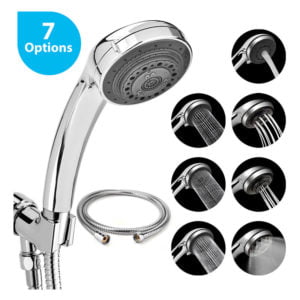 Sun Flowergb - 7 options high pressure hand shower head Powerful water jet shower head against low pressure water flow with 1 stainless steel hose