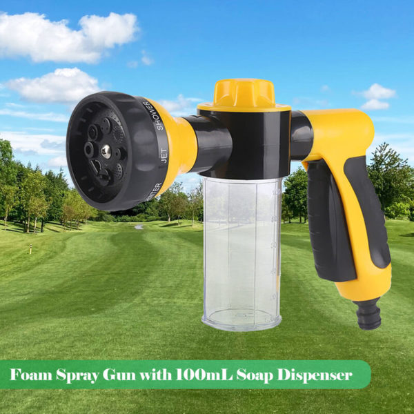 Superseller - 100mL Soap Dispenser Garden Hose Hand Spray Nozzle 8 Adjustable Patterns Lawn Pipe Sprayer