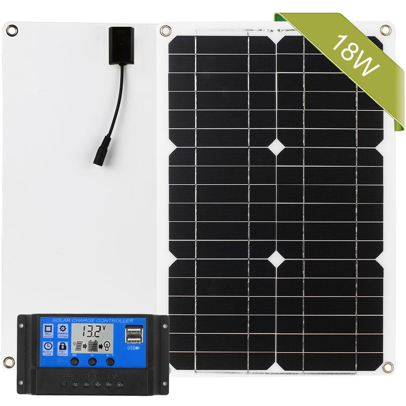 Superseller - 18W 12V Solar Panel Kit Off Grid Monocrystalline Module with Solar Charge Controller sae Connection Cable Kits, With Controller - With