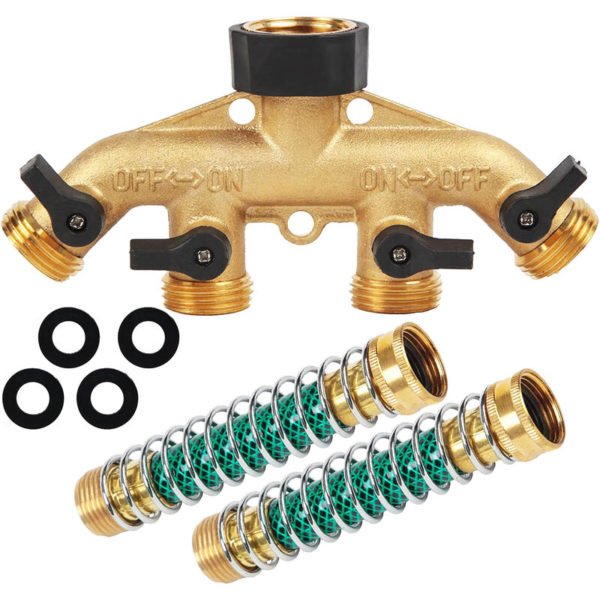 Superseller - 4 Way Garden Hose Splitters With 2 Extension Spring Hose 4 Washers 3/4'' Faucet Diverter Tap Hose Connector Hose Pipe Splitter