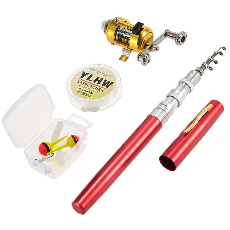 Superseller - Fishing Rod Reel Combo Set Mini Telescopic Portable Pocket Pen Fishing Rod Pole + Reel Aluminum Alloy Fishing Line Soft Lures Baits Jig