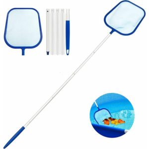 Surface Landing Net, Deep Rake and Heavy Duty Adjustable Telescoping Aluminum Skimmer Landing Net Cleaning Tool for Pool/Fountain/Tank