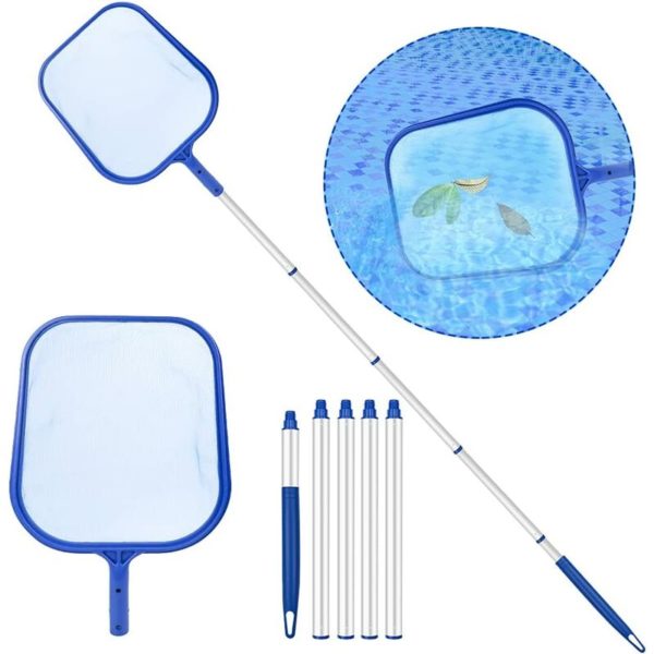 Surface Landing Net Leaf Skimmer with Aluminum Telescopic Rod Swimming Pool Bottom Landing Net Kit with Telescopic Pole Pool Net