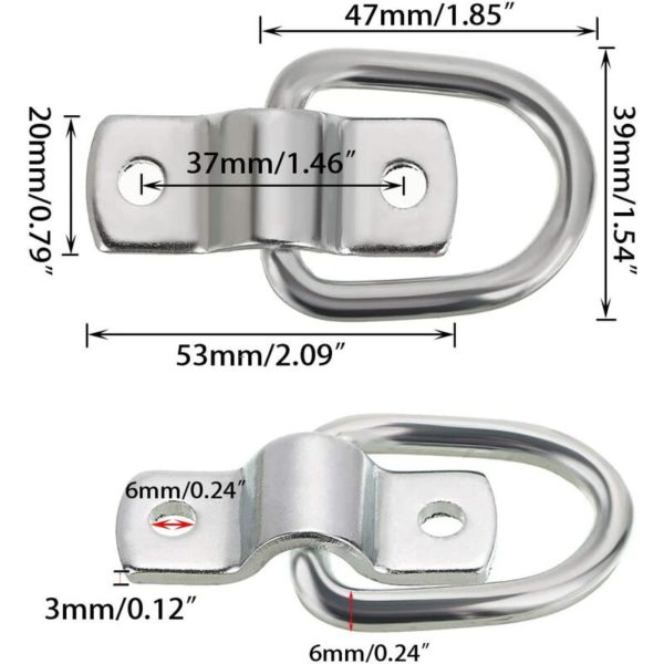 Surface Mount Tie Down Anchors Hooks, 1/4 Heavy Duty Steel D Rings and Plate Surface Mount Forged Lashing Ring 1200 lbs Capacity Trailer Anchors